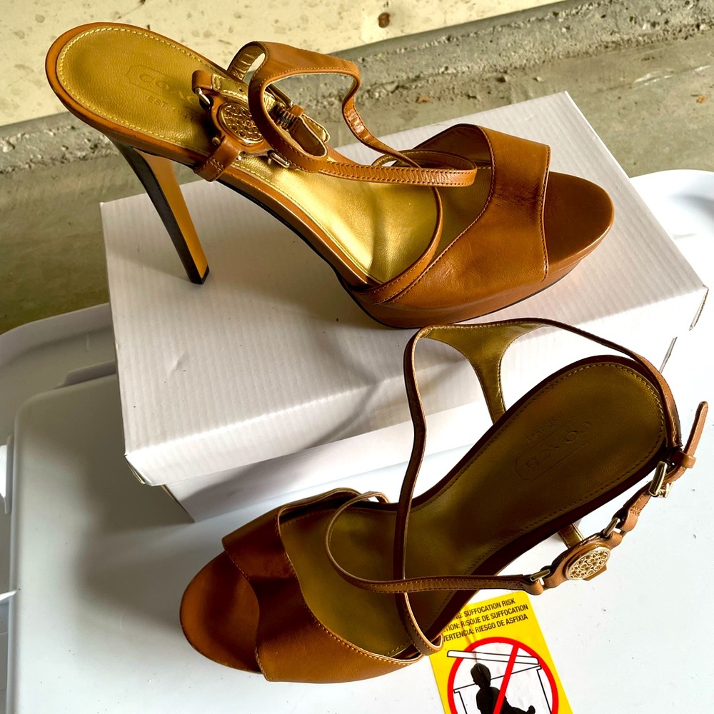 Coach strapped tan heels size 9